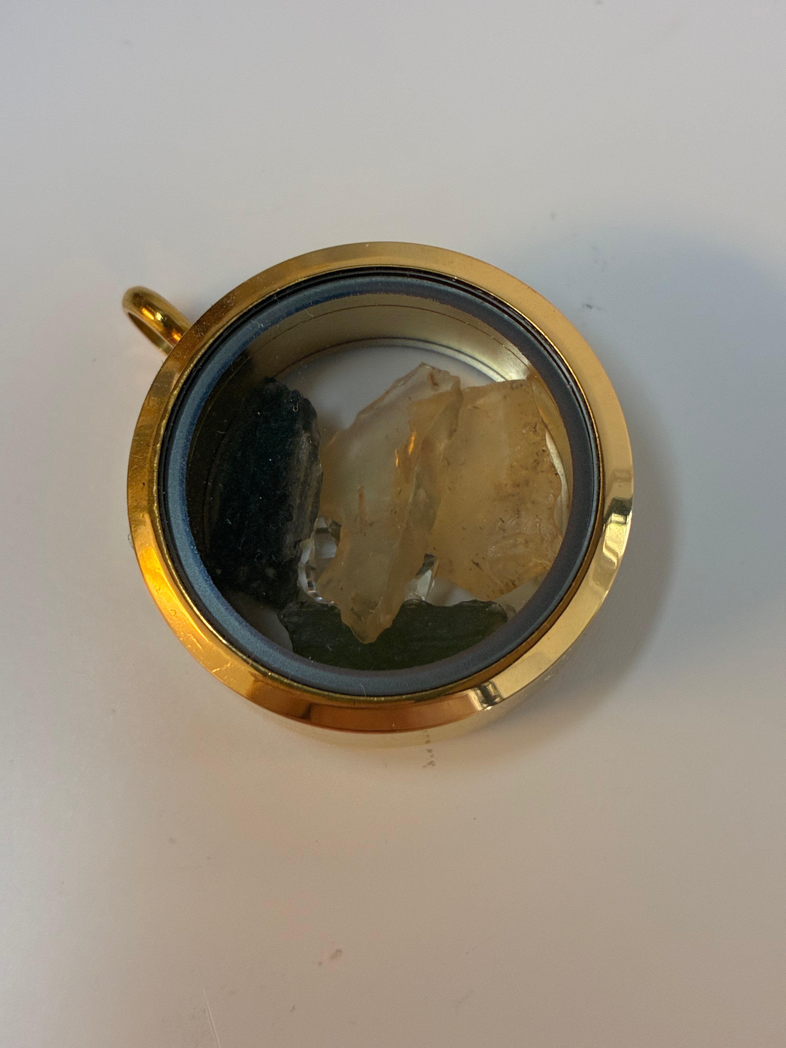 Moldavite Pendant ⏾ Gold ⏾ Libyan Desert Glass ⏾ Herkimer Diamond ⏾ Moldavite