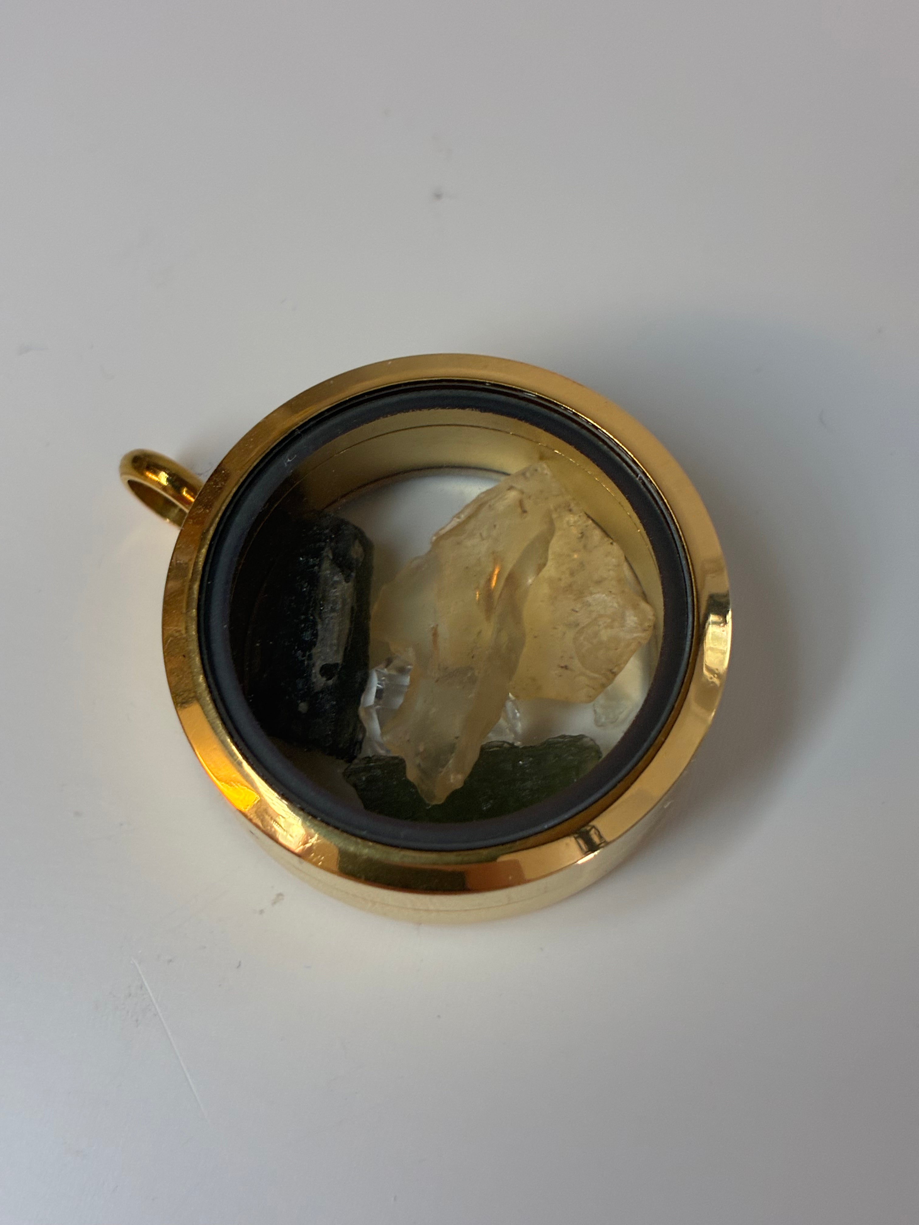 Moldavite Pendant ⏾ Gold ⏾ Libyan Desert Glass ⏾ Herkimer Diamond ⏾ Moldavite