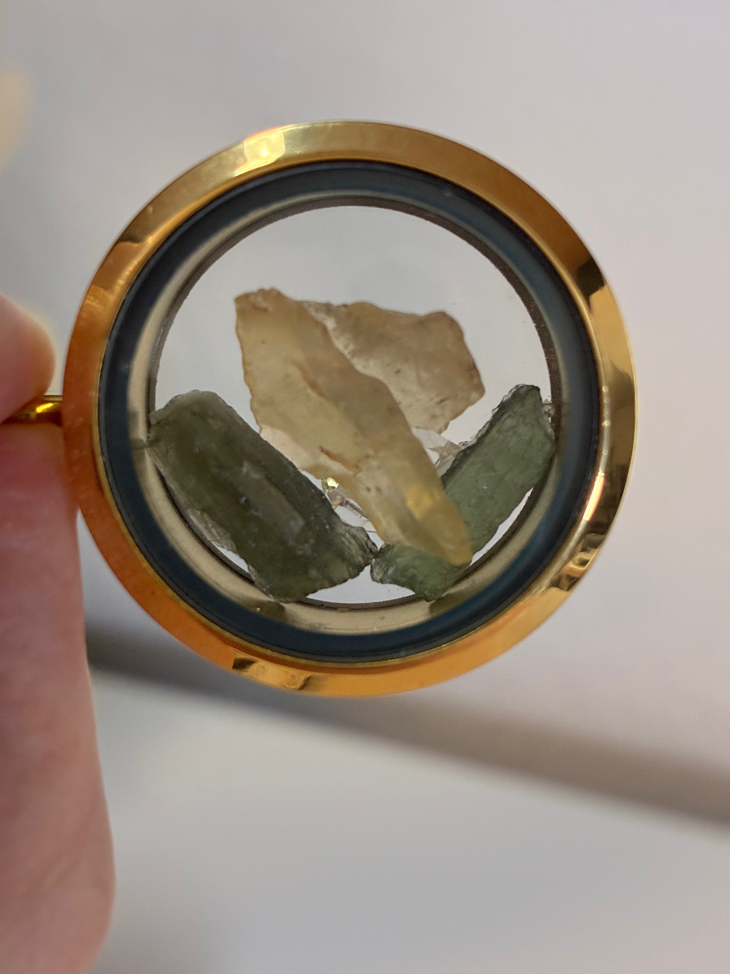 Moldavite Pendant ⏾ Gold ⏾ Libyan Desert Glass ⏾ Herkimer Diamond ⏾ Moldavite