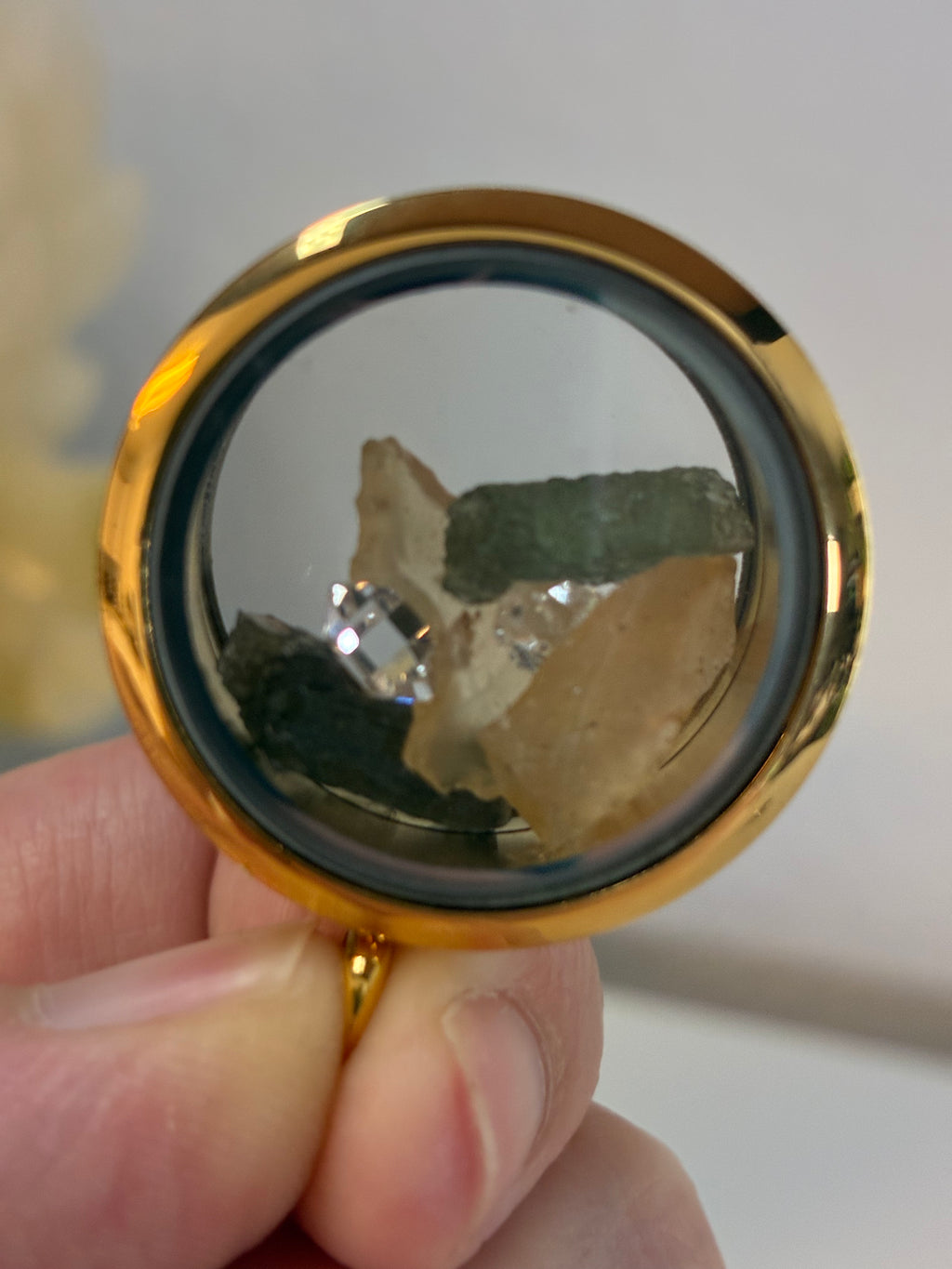 Moldavite Pendant ⏾ Gold ⏾ Libyan Desert Glass ⏾ Herkimer Diamond ⏾ Moldavite